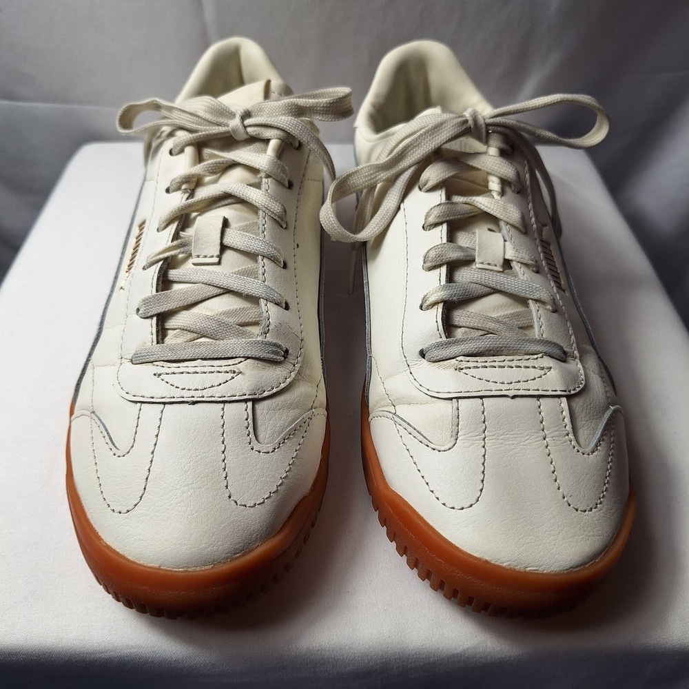 PUMA Club 5v5 Sneaker Womens Sz 8.5 White Blue Leather Gum Sole Minimalist Retro - Picture 3 of 11